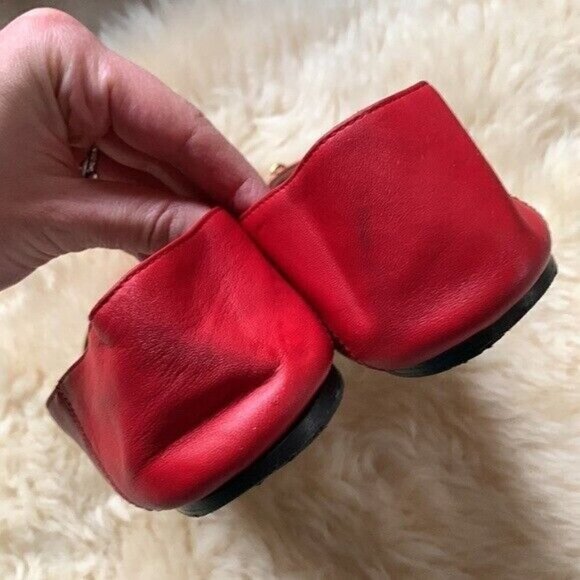 GUCCI Deva Red Lamb Leather Point Toe Horsebit Silver Chain Ballet Flats 35 - Picture 8 of 12